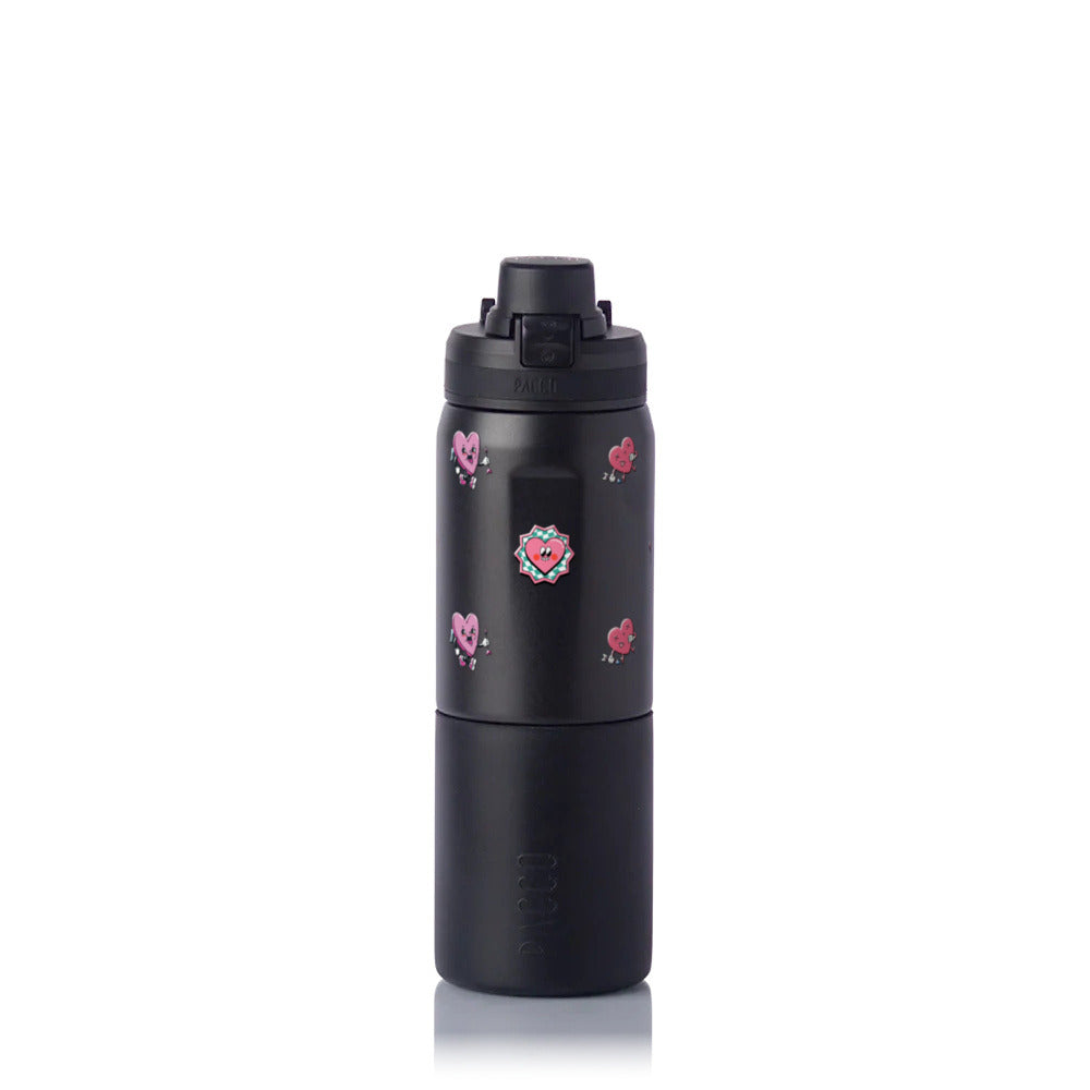 Garrafa Térmica PACCO Nexa 600ml Corações PRETO, frente