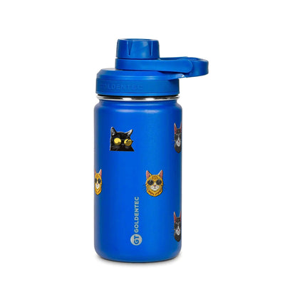 Garrafa Térmica Goldentec 350ml Gatos de Óculos Azul, frente