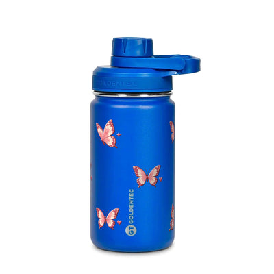 Garrafa Térmica Goldentec 350ml Rosé Butterfly Azul, frente