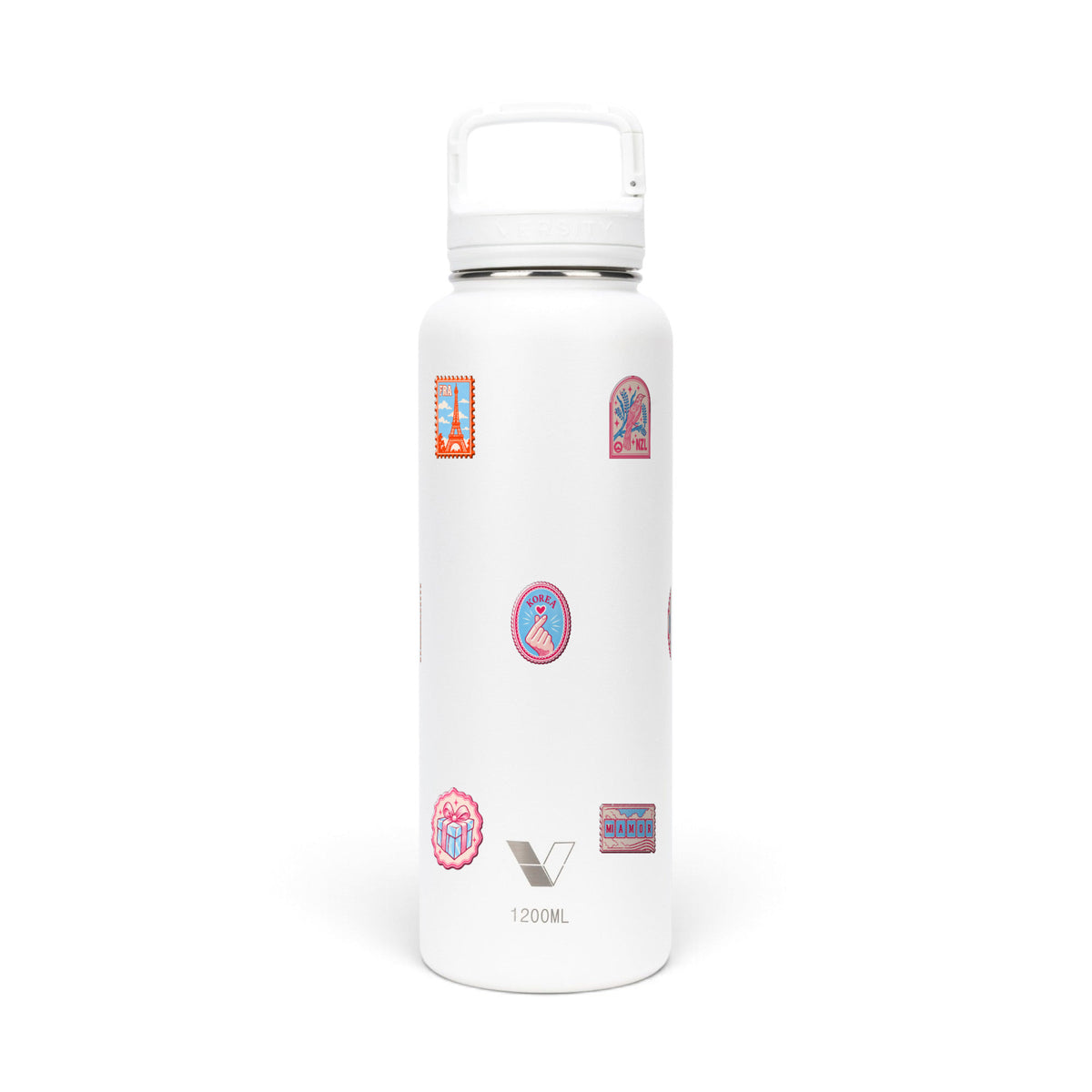 Garrafa Térmica Versity ColdKeeper 1200ml Selos de Viagem Branca, frente