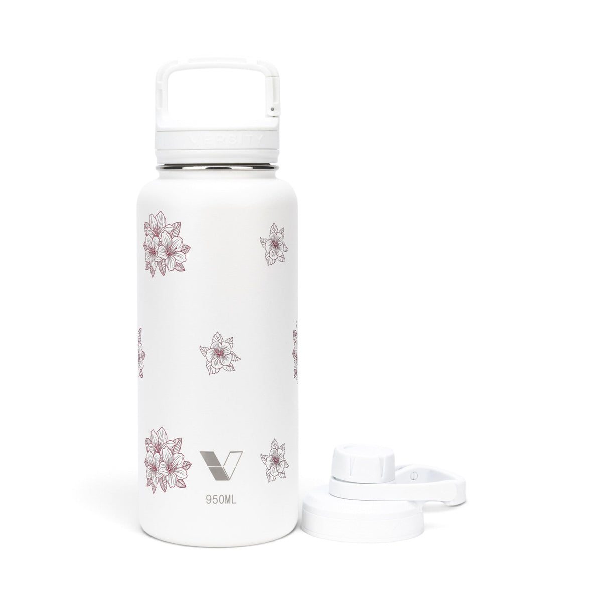 Garrafa Térmica Versity ColdKeeper 950ml Floral Rosa Branca, frente