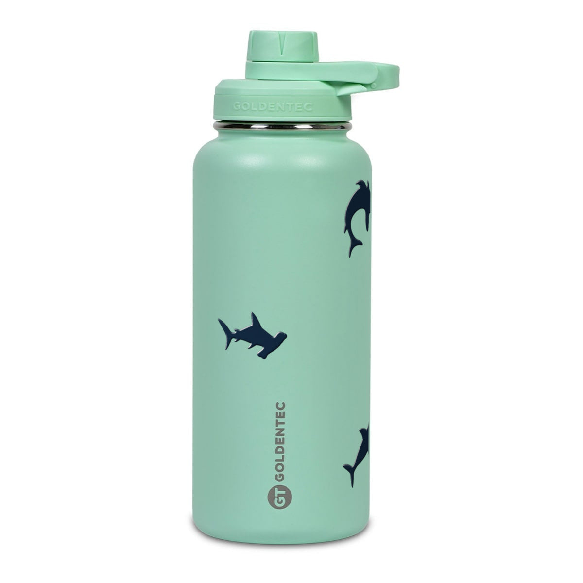 Garrafa Térmica Goldentec 1000ml Tubarões Verde Menta, frente