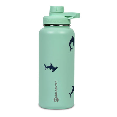 Garrafa Térmica Goldentec 1000ml Tubarões Verde Menta, frente