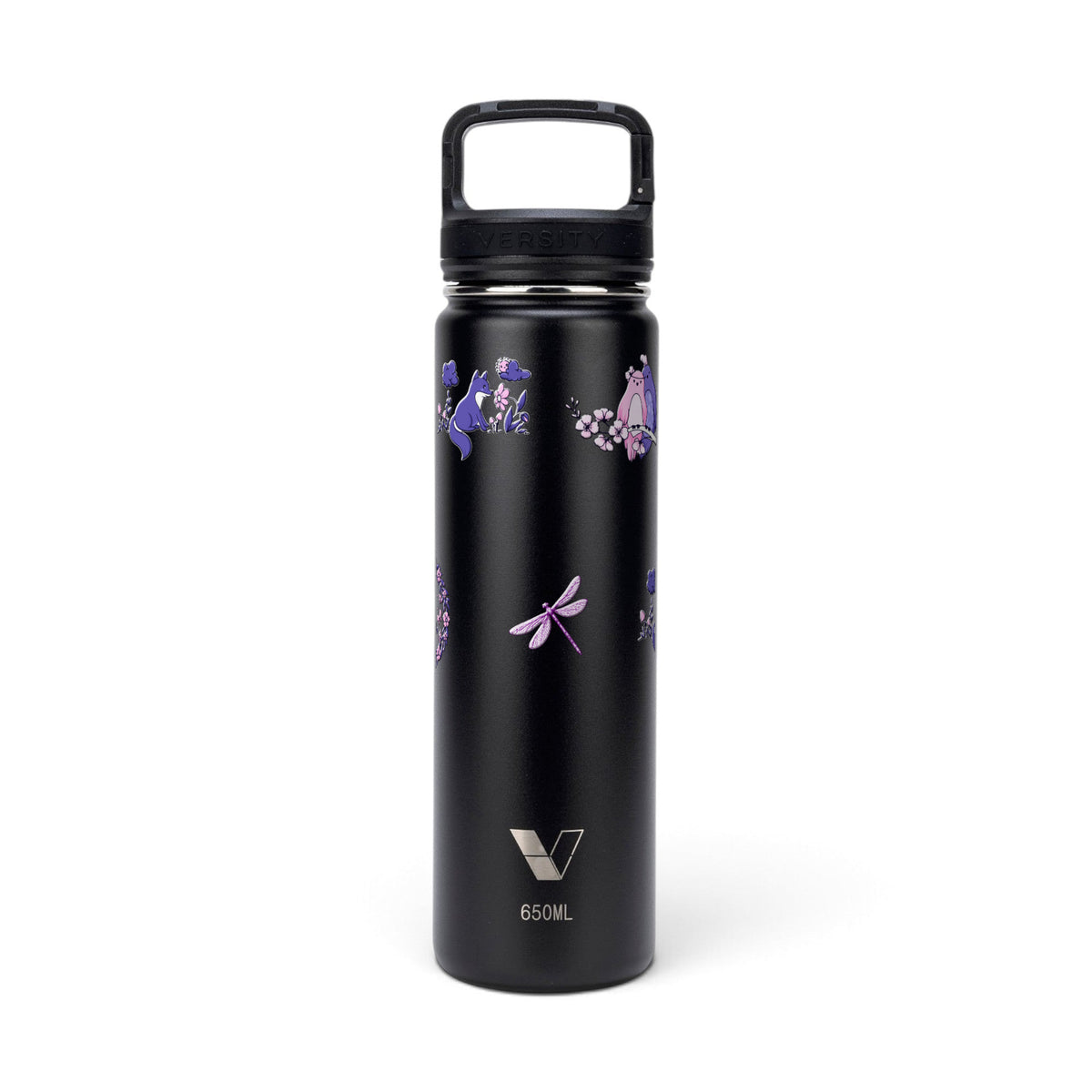 Garrafa Térmica Versity ColdKeeper 650ml Natureza Lilás Preta, frente