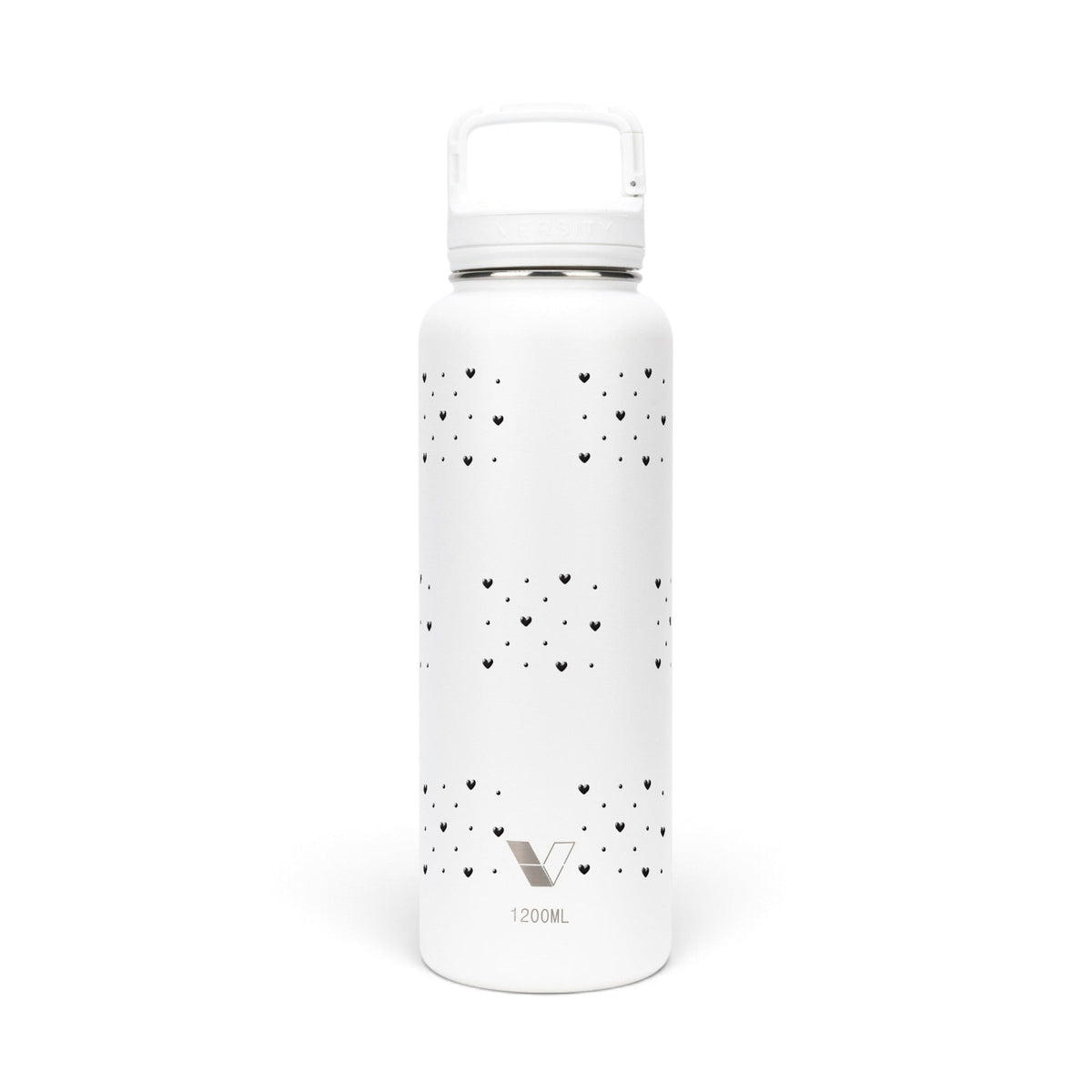 Garrafa Térmica Versity ColdKeeper 1200ml Corações Preta Branca, frente
