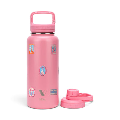 Garrafa Térmica Versity ColdKeeper 950ml Selos de Viagem Rosa Chiclete, frente
