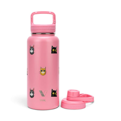 Garrafa Térmica Versity ColdKeeper 950ml Gatos de Óculos Rosa Chiclete, frente