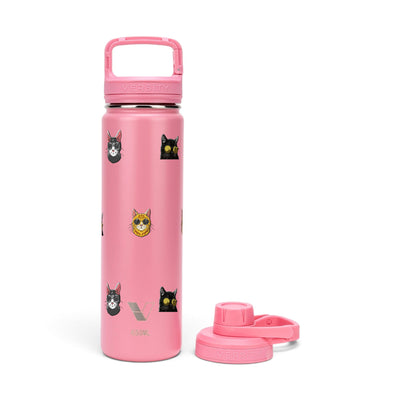 Garrafa Térmica Versity ColdKeeper 650ml Gatos de Óculos Rosa Chiclete, kit