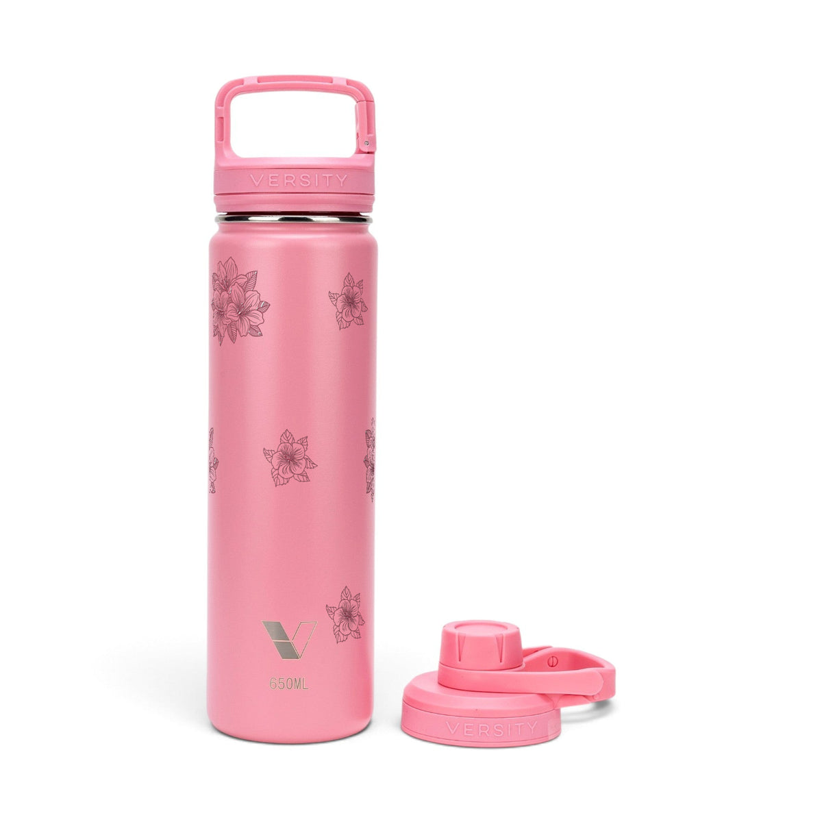 Garrafa Térmica Versity ColdKeeper 650ml Floral Rosa Rosa Chiclete, kit