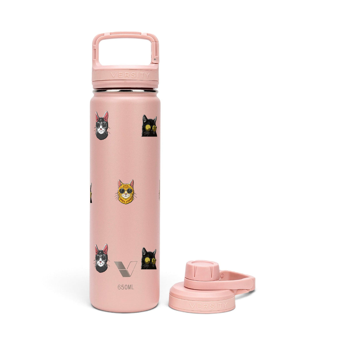 Garrafa Térmica Versity ColdKeeper 650ml Gatos de Óculos Rose, kit