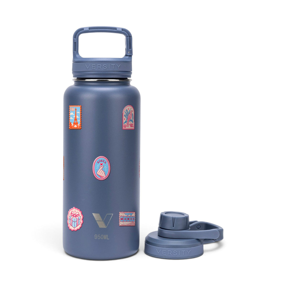 Garrafa Térmica Versity ColdKeeper 950ml Selos de Viagem Azul, kit
