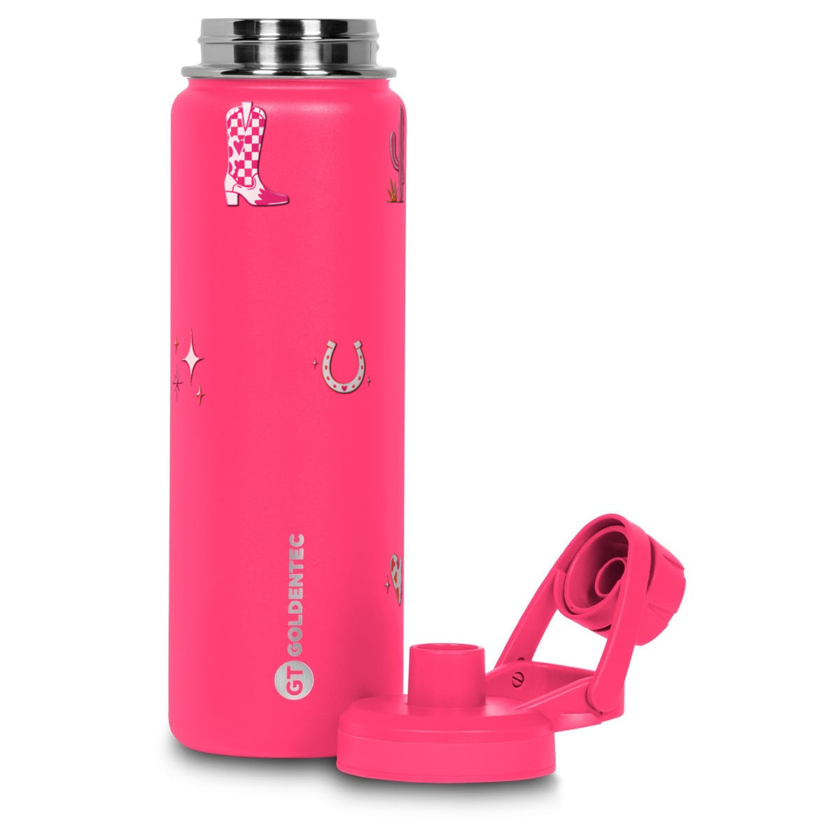 Garrafa Térmica Goldentec 750ml Country Rosa Rosa Fúcsia, kit