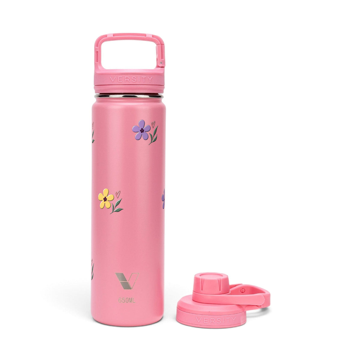 Garrafa Térmica Versity ColdKeeper 650ml Floral Club Rosa Chiclete, kit