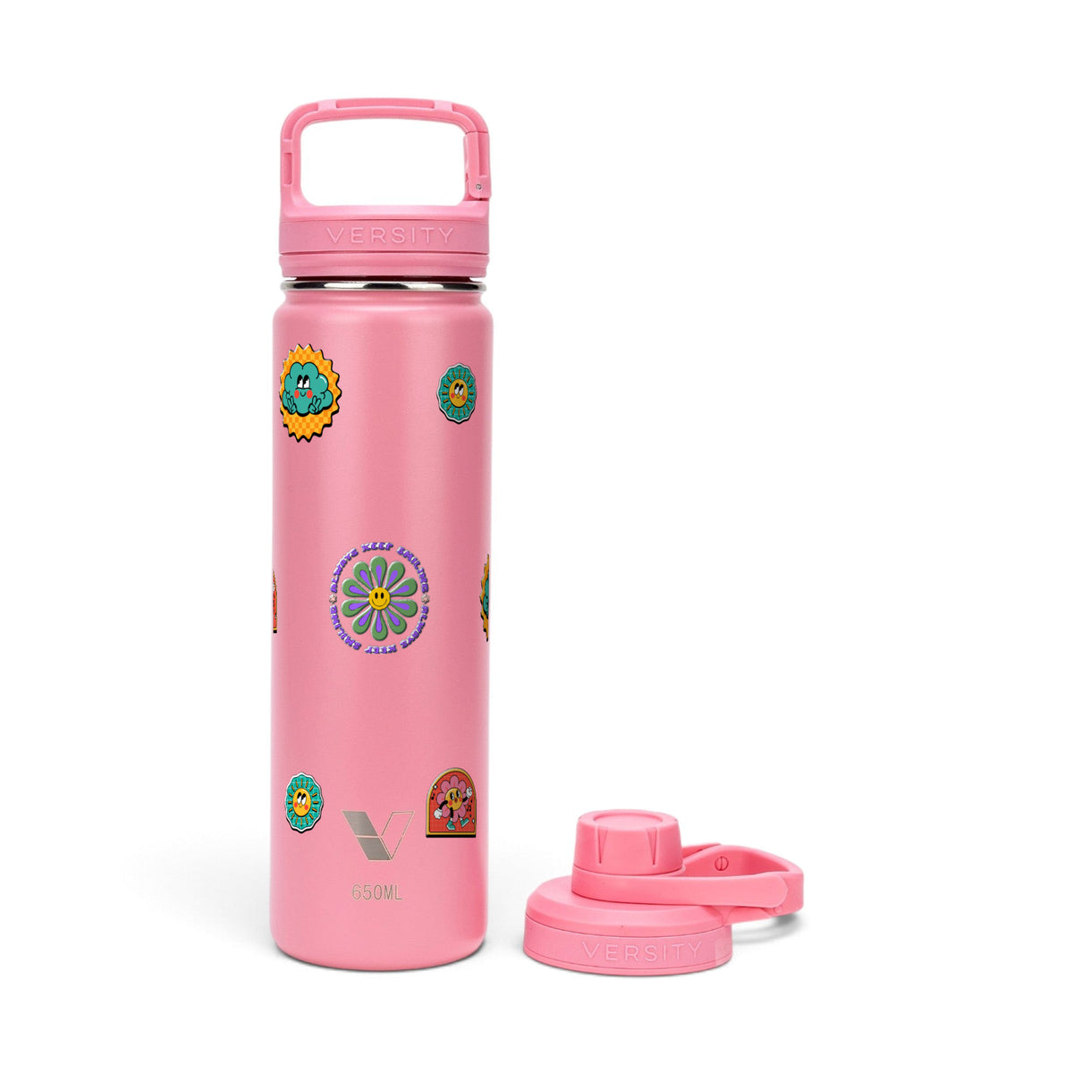 Garrafa Térmica Versity ColdKeeper 650ml Retrô Good Vibes Rosa Chiclete, kit