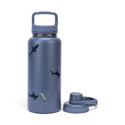 Garrafa Térmica Versity ColdKeeper 950ml Tubarões Azul, kit