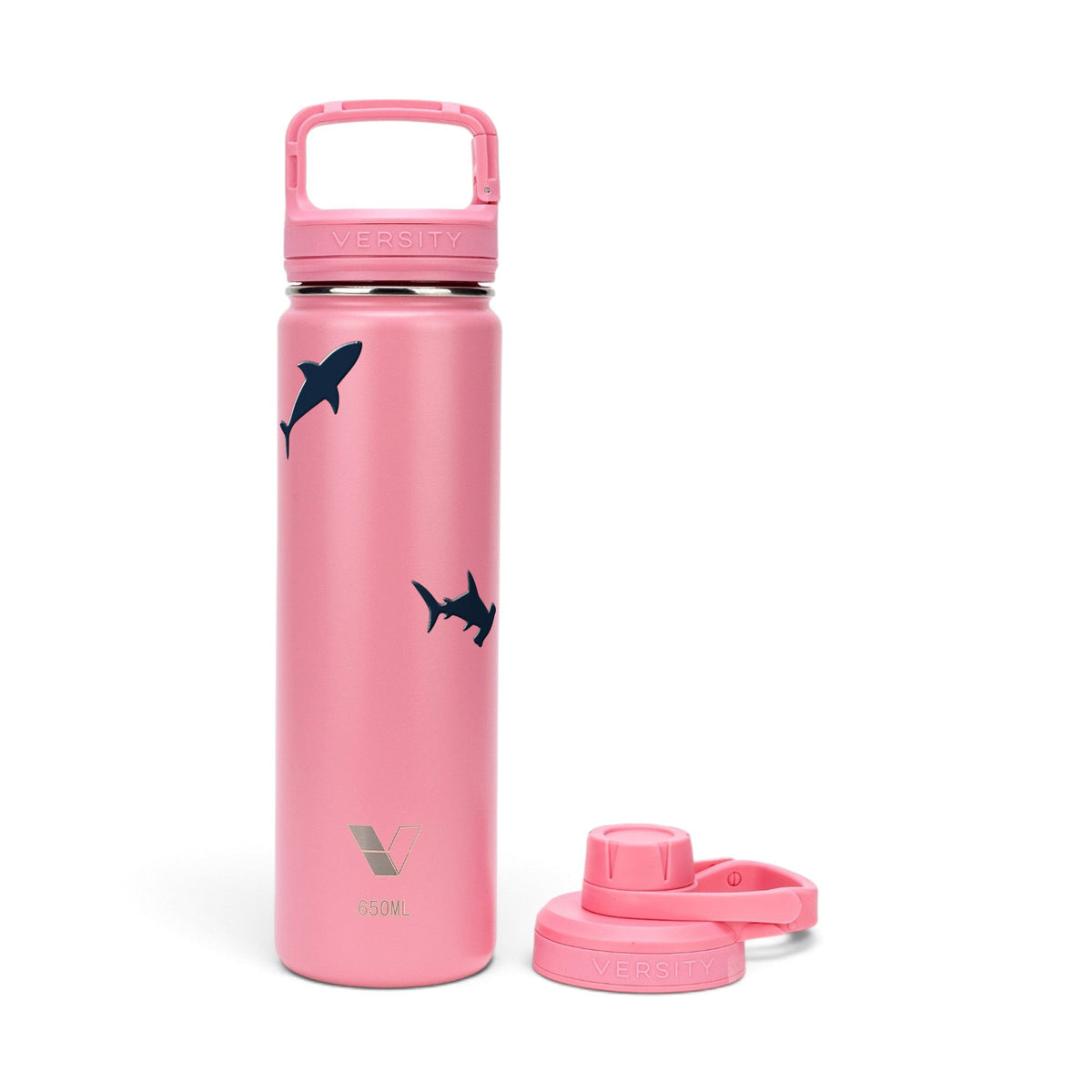 Garrafa Térmica Versity ColdKeeper 650ml Tubarões Rosa Chiclete, kit