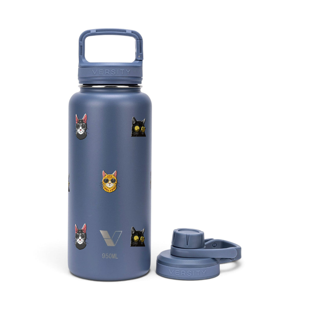 Garrafa Térmica Versity ColdKeeper 950ml Gatos de Óculos Azul, kit
