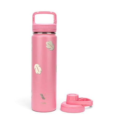 Garrafa Térmica Versity ColdKeeper 650ml Folhas Creme Rosa Chiclete, kit