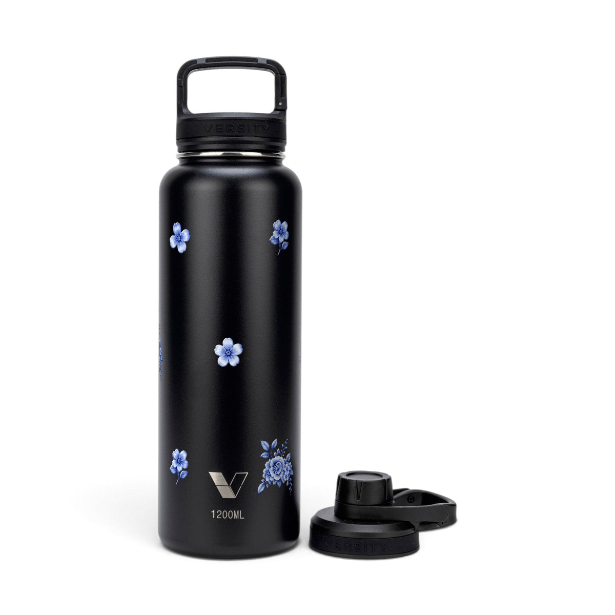 Garrafa Térmica Versity ColdKeeper 1200ml Jardim Azul Preta, kit