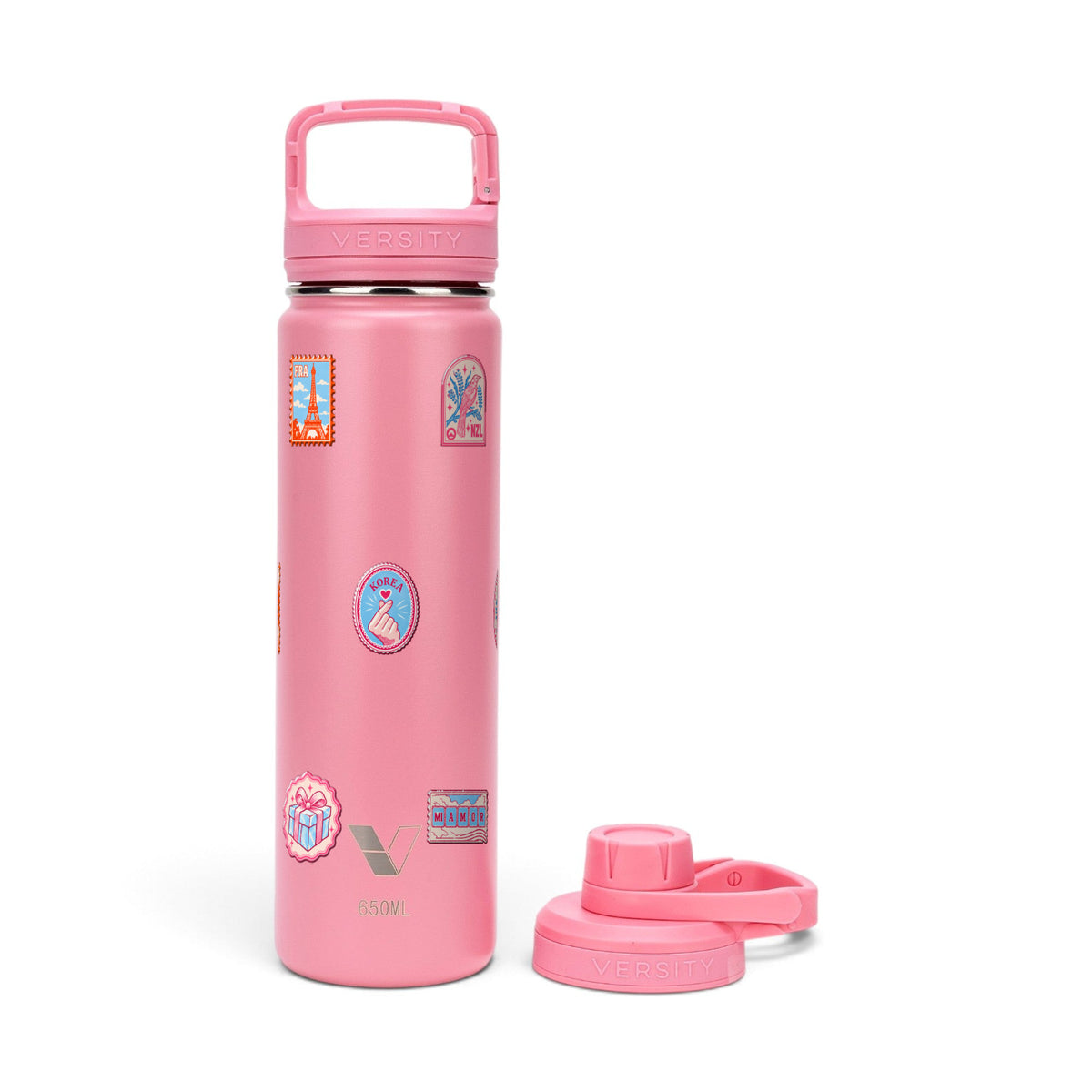 Garrafa Térmica Versity ColdKeeper 650ml Selos de Viagem Rosa Chiclete, kit