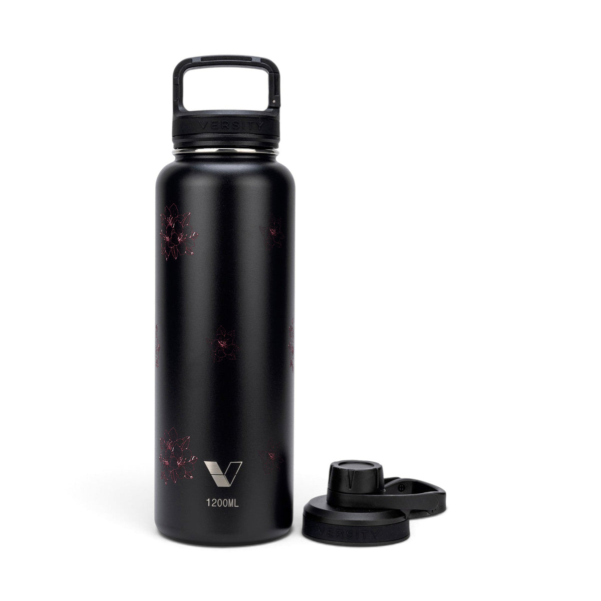 Garrafa Térmica Versity ColdKeeper 1200ml Floral Rosa Preta, kit