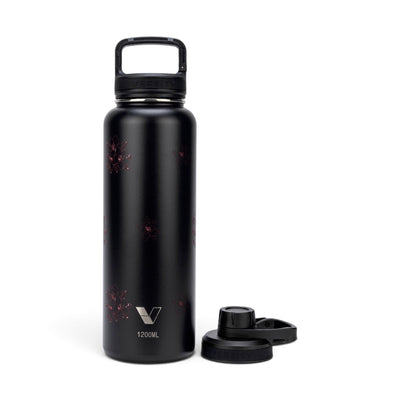 Garrafa Térmica Versity ColdKeeper 1200ml Floral Rosa Preta, kit