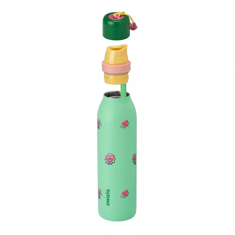 Garrafa Térmica Owala Twist 710ml Corações Scream Green, com a tampa aberta