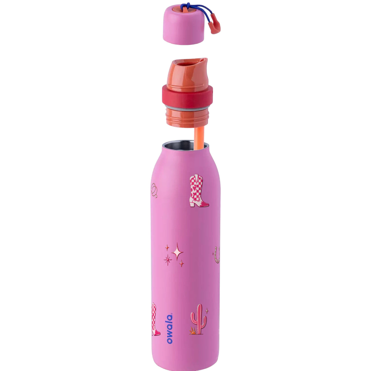 Garrafa Térmica Owala Twist 710ml Country Rosa Fruit Punch, com a tampa aberta
