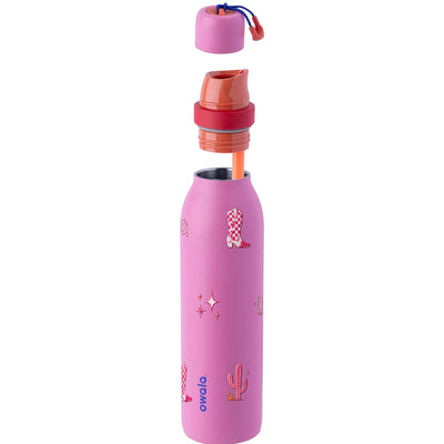 Garrafa Térmica Owala Twist 710ml Country Rosa Fruit Punch, com a tampa aberta