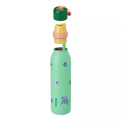 Garrafa Térmica Owala Twist 710ml Jardim Azul Scream Green, com a tampa aberta