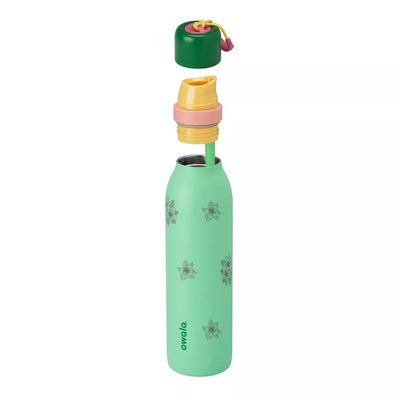Garrafa Térmica Owala Twist 710ml Floral Rosa Scream Green, com a tampa aberta