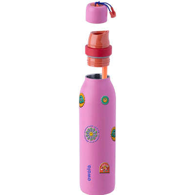 Garrafa Térmica Owala Twist 710ml Retrô Good Vibes Fruit Punch, com a tampa aberta