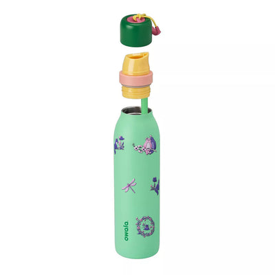 Garrafa Térmica Owala Twist 710ml Natureza Lilás Scream Green, com a tampa aberta