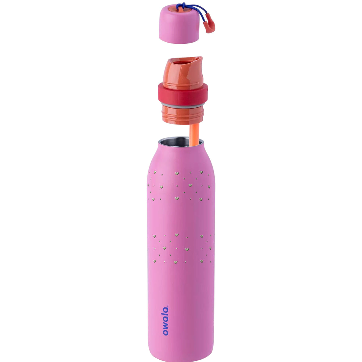 Garrafa Térmica Owala Twist 710ml Corações Sálvia Fruit Punch, com a tampa aberta