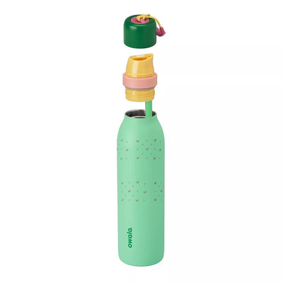 Garrafa Térmica Owala Twist 710ml Corações Sálvia Scream Green, com a tampa aberta
