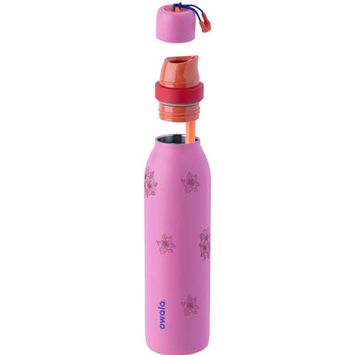 Garrafa Térmica Owala Twist 710ml Floral Rosa Fruit Punch, com a tampa aberta