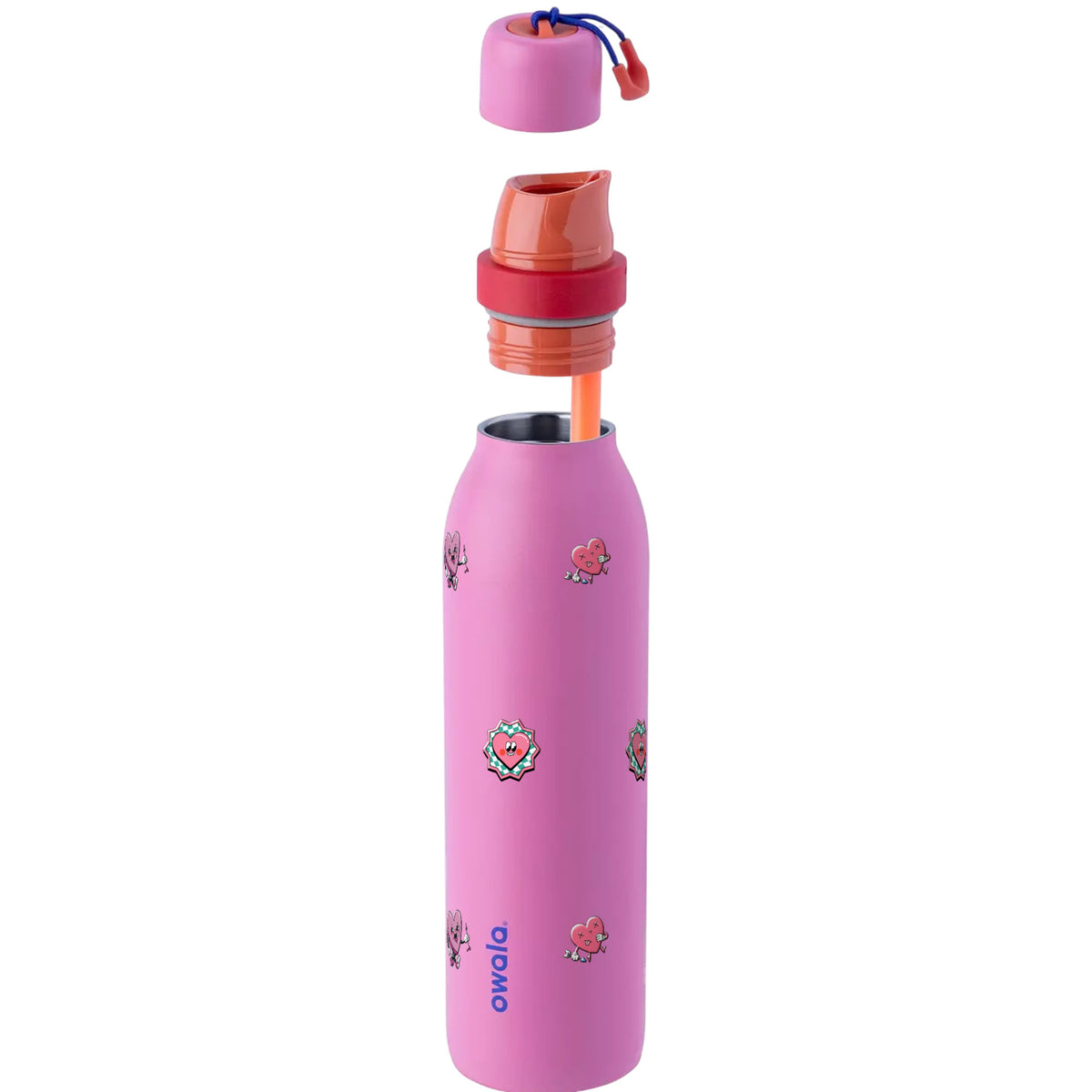 Garrafa Térmica Owala Twist 710ml Corações Fruit Punch, com a tampa aberta