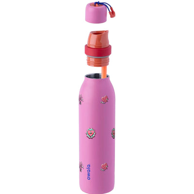 Garrafa Térmica Owala Twist 710ml Corações Fruit Punch, com a tampa aberta