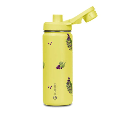 Garrafa Térmica Goldentec 500ml Açaí Amarela, com a tampa aberta