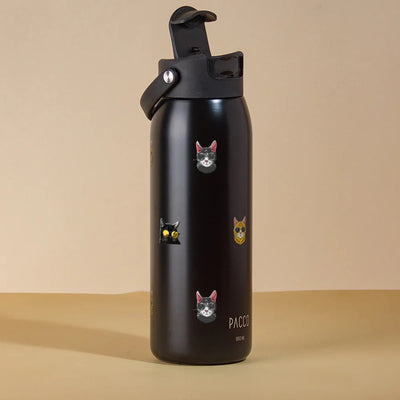 Garrafa Térmica PACCO Easy 950ml Gatos de Óculos Preto, com a tampa aberta