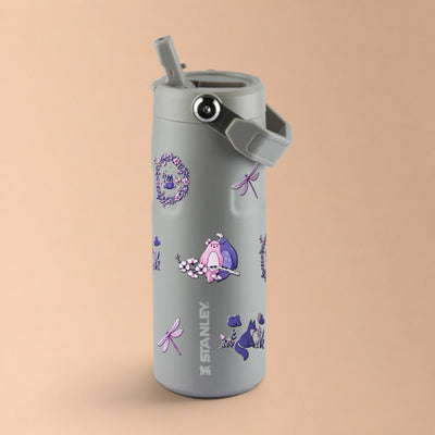 Garrafa Térmica Stanley Aerolight Flip Straw 473ml Natureza Lilás Ash, com a tampa aberta