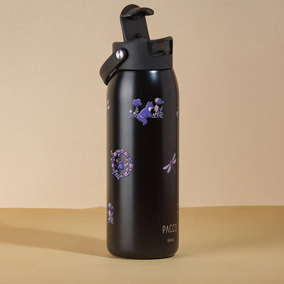 Garrafa Térmica PACCO Easy 950ml Natureza Lilás Preto, com a tampa aberta