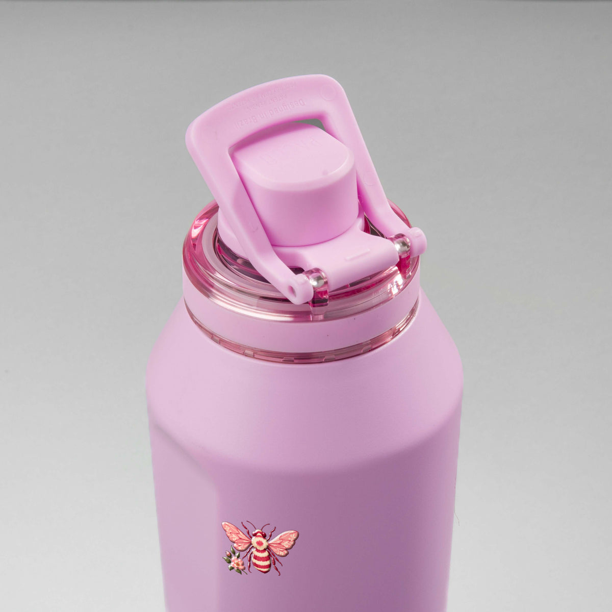 Garrafa Térmica PACCO Vyta 1200ml Rosé Romântico Lilás, vista de cima com a alça levantada