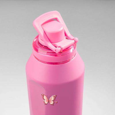 Garrafa Térmica PACCO Vyta 1200ml Rosé Butterfly Chiclete, vista de cima com a alça levantada