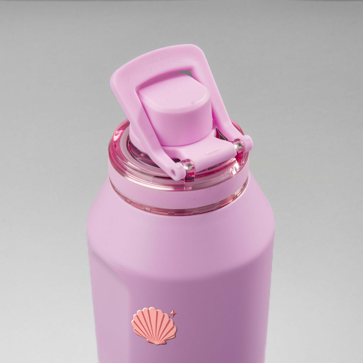 Garrafa Térmica PACCO Vyta 1200ml Ocean Blush Lilás, vista de cima com a alça levantada
