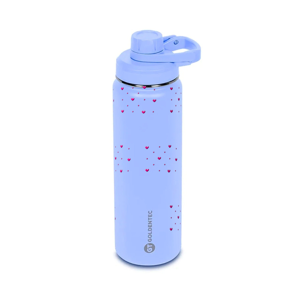Garrafa Térmica Goldentec 750ml Corações Rosa Lavanda, frente