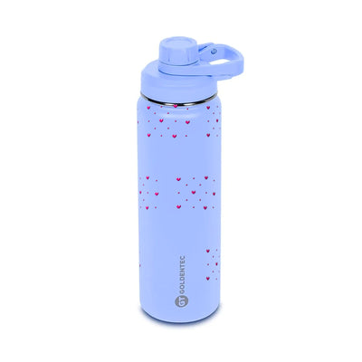 Garrafa Térmica Goldentec 750ml Corações Rosa Lavanda, frente