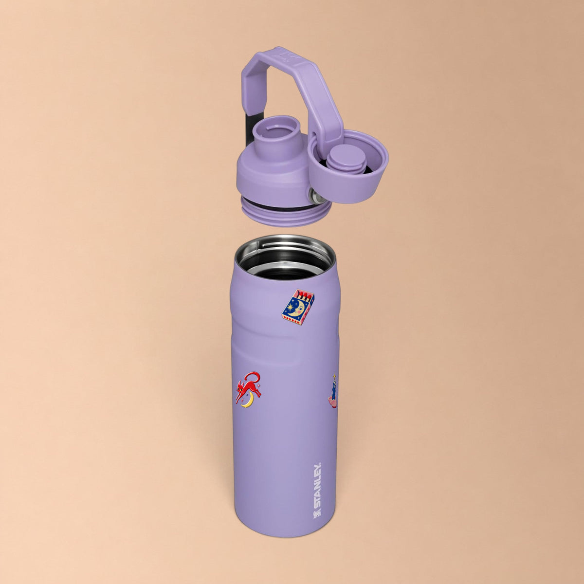 Garrafa Térmica Stanley Aerolight Fast Flow 710ml After Hours Lavender, com a tampa aberta