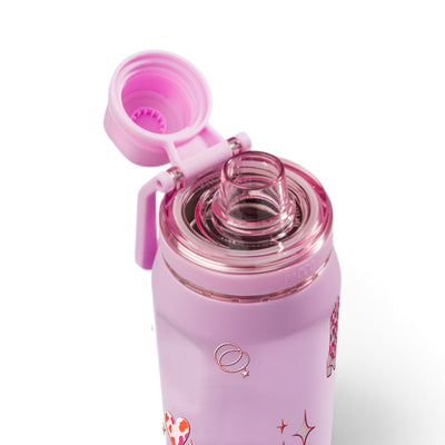 Garrafa Térmica PACCO Vyta 350ml Country Rosa Lilás, com a tampa aberta