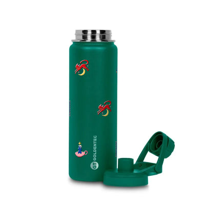 Garrafa Térmica Goldentec 750ml After Hours Verde Militar, com a tampa aberta